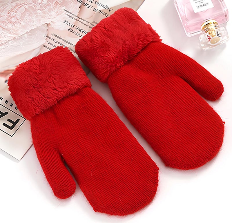 Eohak Winter Warm Mittens for Women - Knit Gloves Soft Wool Thick Fleece Lining Mittens - Image 5